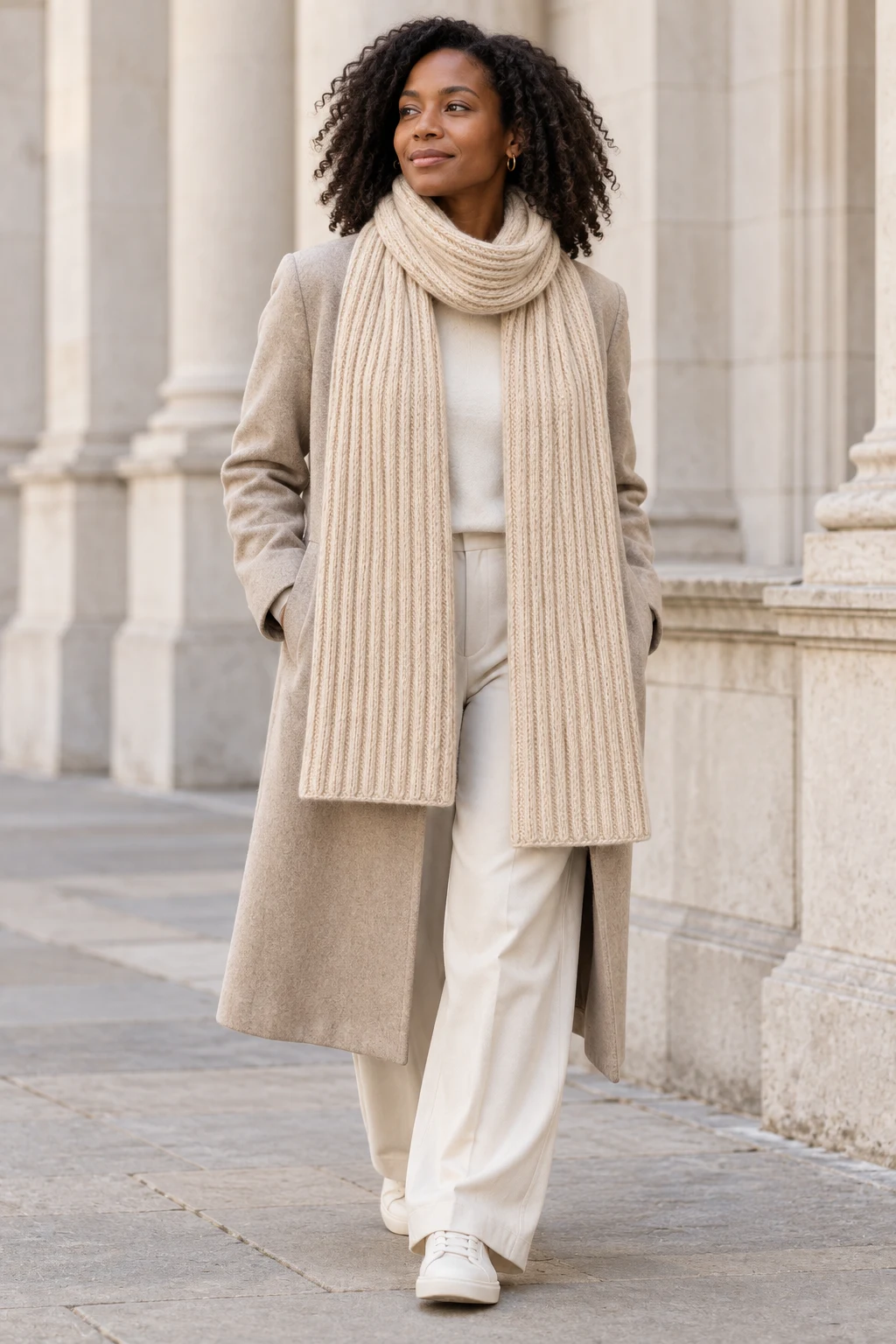 Wide Rib Scarf in Oatmeal — In the city
