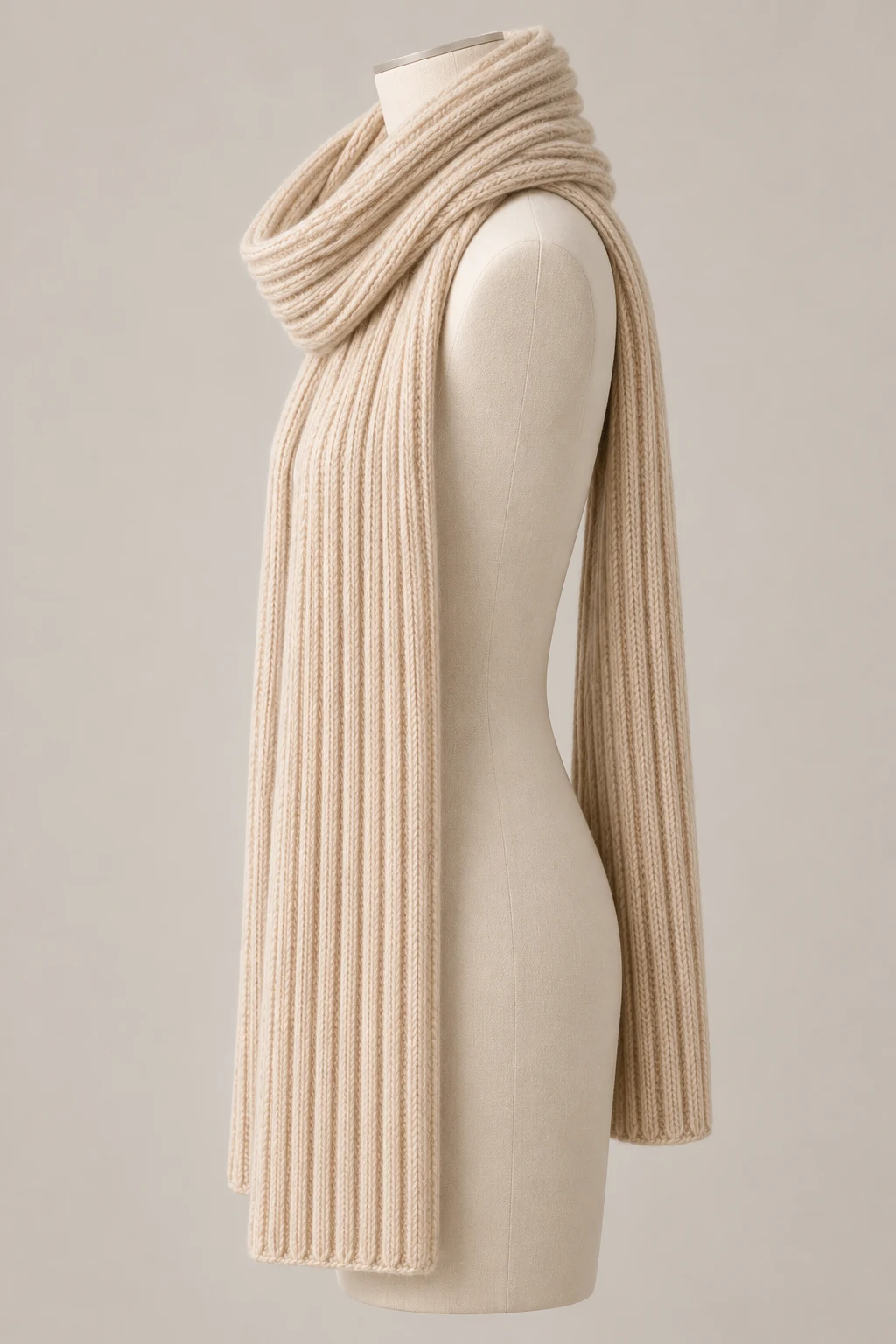 Wide Rib Scarf in Oatmeal — Left side