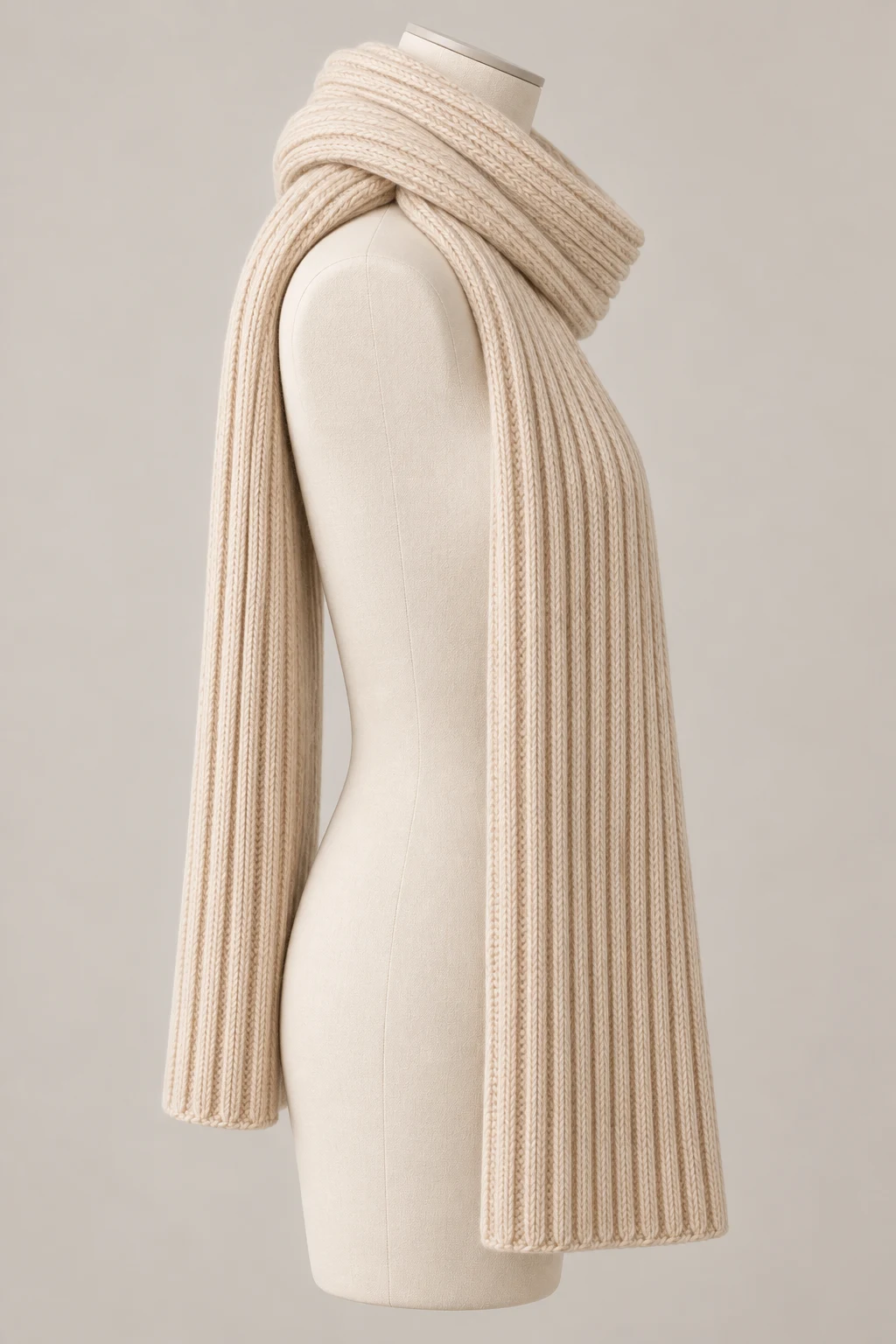 Wide Rib Scarf in Oatmeal — Right side