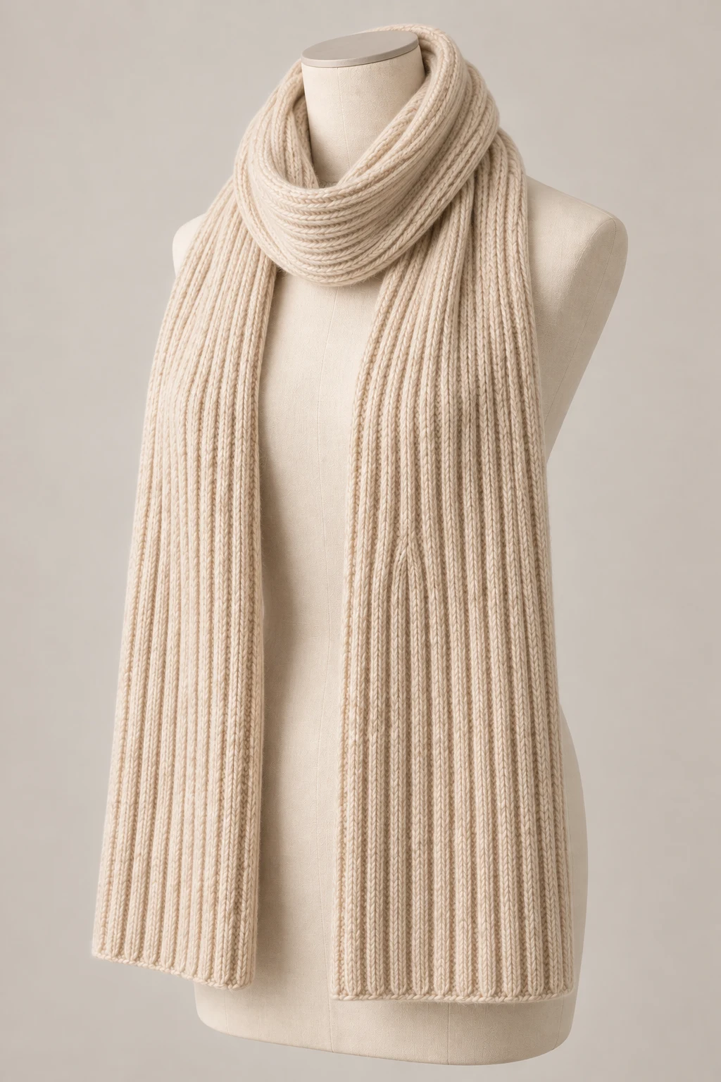 Wide Rib Scarf in Oatmeal — Three-quarter