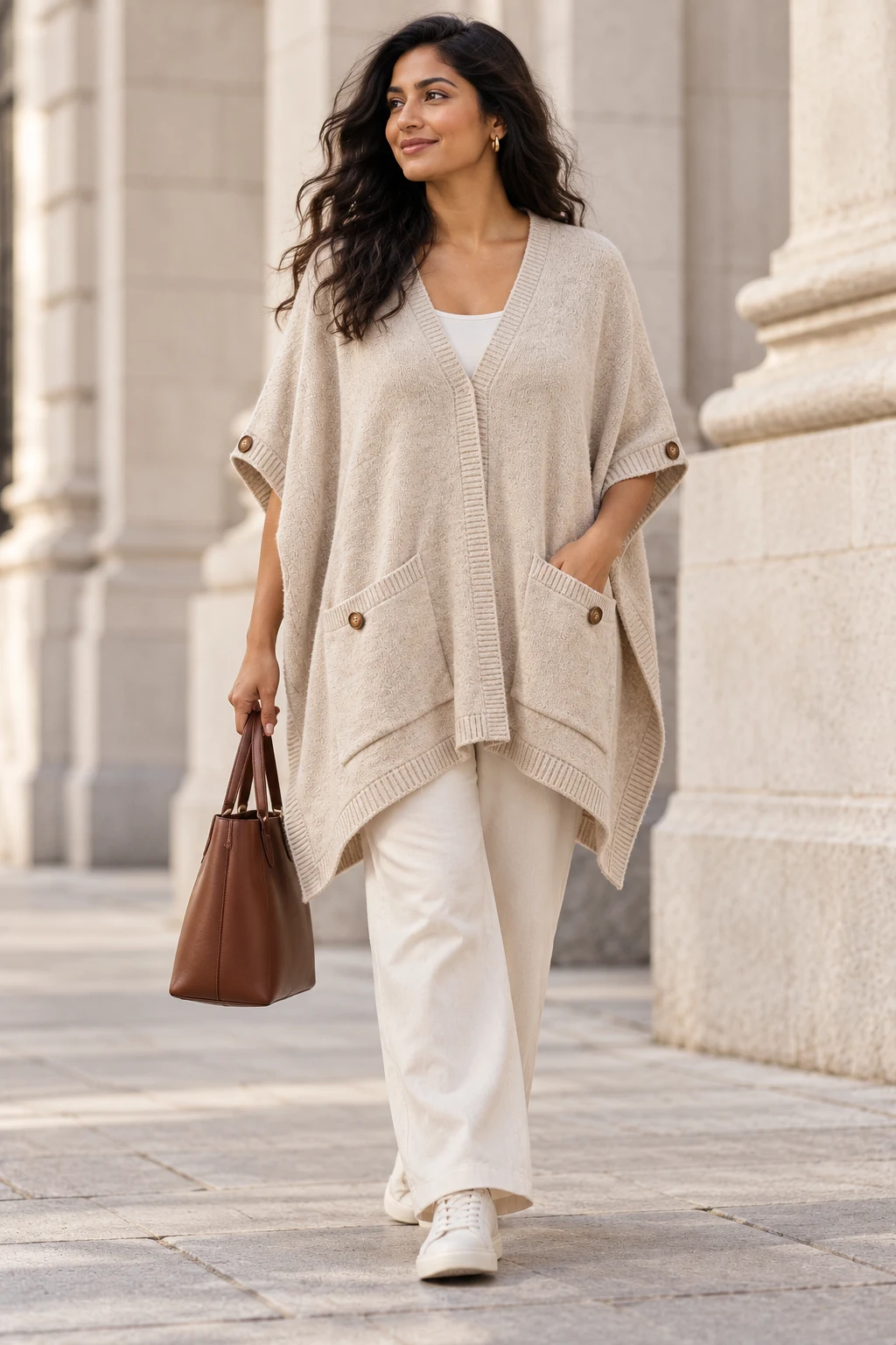 Soft Wrap Poncho in Oatmeal — In the city