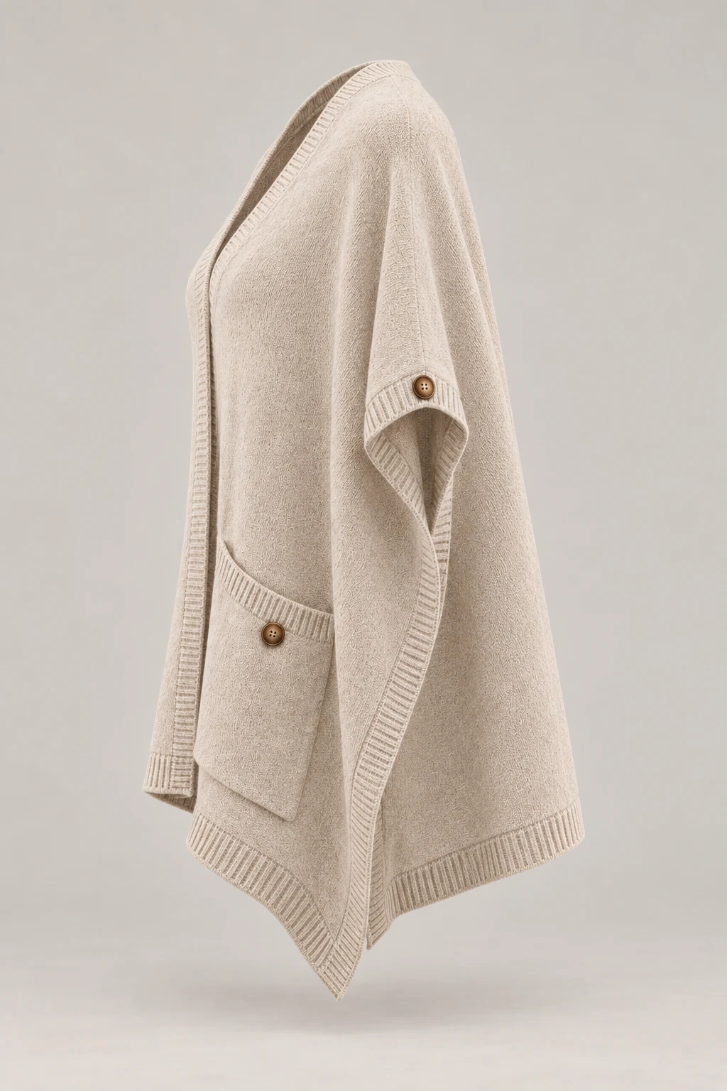 Soft Wrap Poncho in Oatmeal — Left side