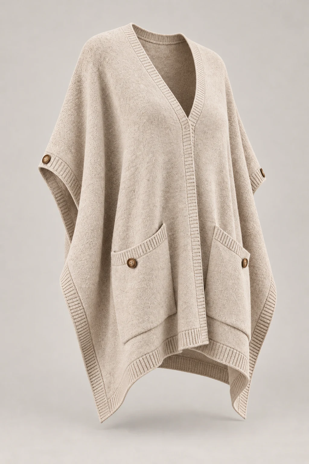 Soft Wrap Poncho in Oatmeal — Three-quarter